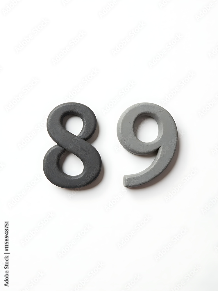 Poster Two Small Stones Number Eight And Nine Are Isolated On A Plain White Background To Create A Minimalist Design. 00002