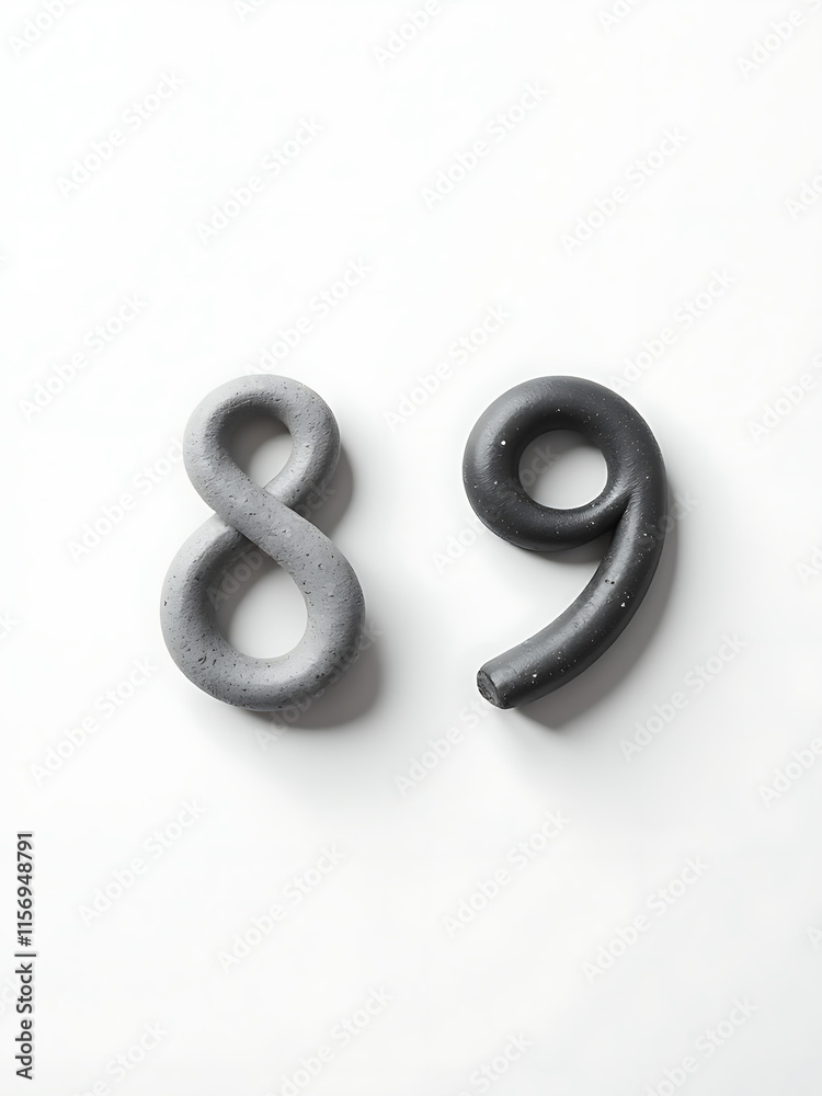 Poster Two Small Stones Number Eight And Nine Are Isolated On A Plain White Background To Create A Minimalist Design. 00001