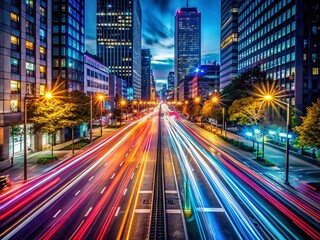 Fototapeta premium Long Exposure Light Trails: Choosing the Perfect Path - Stock Photo