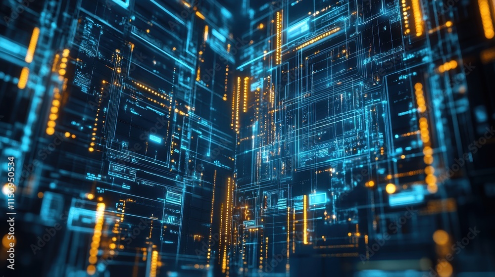 Poster abstract digital background with glowing lines and circuit patterns