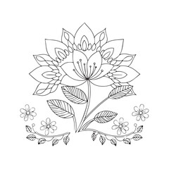 Intricate Black and White Lotus Flower Drawing with Leaves and Floral Details for floral mandala. Geometric ornamental mandalas