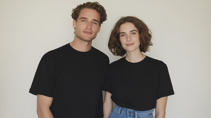 Man and Woman Wearing Black T-Shirts