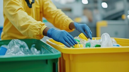 Sorting plastic waste at a recycling facility during daylight hours to promote environmental sustainability