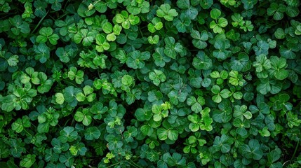 Lush green clover leaves covering the ground in a tranquil natural setting during daylight