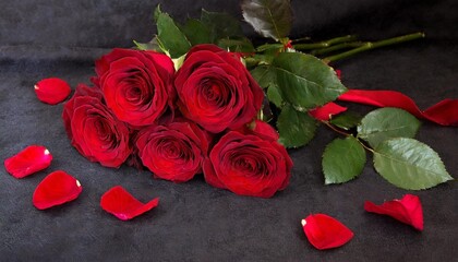 Red roses symbolizing love and passion on a dark velvet background