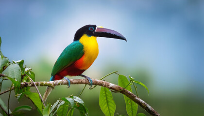 Fototapeta premium Vibrant Emerald Toucan Rainforest Bird, Colorful Plumage, Tropical Wildlife