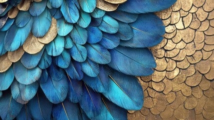 Obraz premium Vibrant Blue and Gold Feather Patterns with Texture and Depth