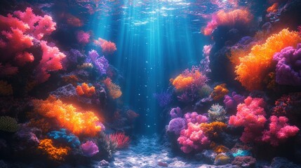 Fototapeta premium Vibrant coral reef, sunlit ocean depths.