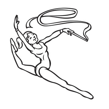 gymnast ribbon dance black and white clip art preview