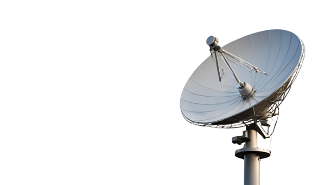 Large Satellite Receiver Dish Isolated on White Background with PNG Transparency