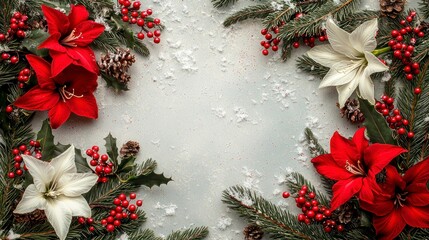 Fantasy Christmas Border Featuring Dragons and Outrageous Dark Elements Surrounded by Festive Flowers, Berries, and Pine for a Unique Holiday Decor