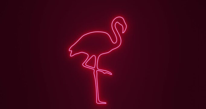 NEON PINK FLAMINGO RETRO OUTLINE ISOLATED ON ARK BACKGROUND DRAWING 4K ANIMATION