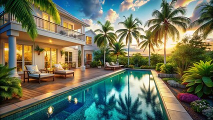 Obraz premium Luxurious Key West Poolside Escape: Private Home & Tropical Paradise