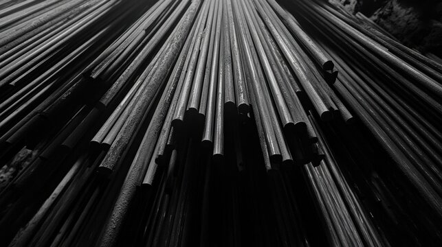 Abstract View of Metal Rods in Black and White Composition