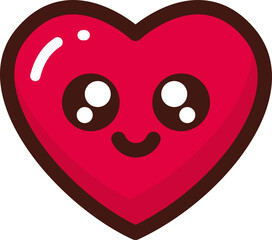 Cartoon-style red heart with a smiling face, outlined in dark brown. Features two large, round eyes with white highlights and a small, curved mouth, creating a friendly and cheerful expression.