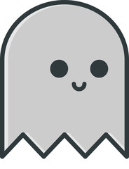 Cartoon-like depiction of a ghost with a gray body, darker gray outline, two black circular eyes, and a small curved mouth resembling a smile. The bottom edge is jagged, giving it a stylized appearanc