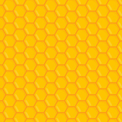 Hexagonal pattern resembling a honeycomb, with bright yellow shapes outlined in orange, creating a symmetrical and visually appealing geometric design.