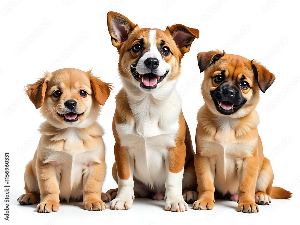 Aufkleber Three Funny Dogs And A Cat Are Isolated On White With A Transparent Png Background For Easy Image Editing And Use. 00002