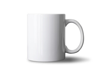 Mug mockup. White ceramic coffee cup. Blank cocoa mug. Hot drink.