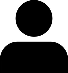 Minimalistic black silhouette of a person, represented by a circular head and rectangular body, commonly used as an icon or symbol to represent a user or individual profile.