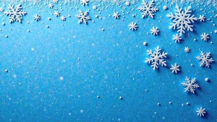 Beautiful snowflakes on a blue background with free space for text. Holiday card, background, banner, New Year card, place for text. Space for congratulations, holiday promotions, sales and discounts