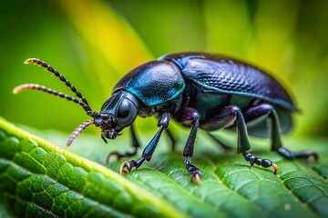 Macro Photography: Black Insect on Green Leaf - Nature Close Up