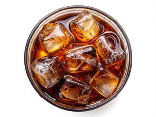 Top View Cola Ice Cubes Glass White Background Stock Photo