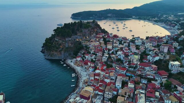 Aerial view of Parga, in the region of Preveza in Epirus, Greece