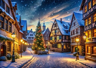 Fototapeta premium Magical Christmas Town at Night: Fairytale Winter Village Scene