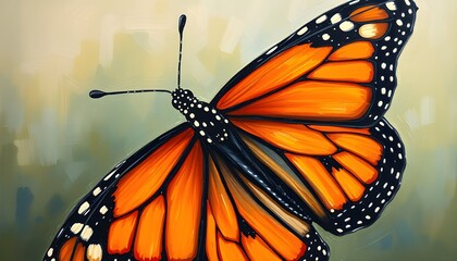 Oil Painting Close-Up of Monarch Butterfly