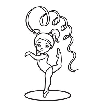 gymnast girl ribbon black and white clip art preview