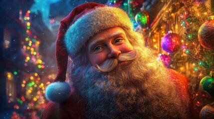 Cheerful Santa Claus with Decorations in a Joyful Holiday Scene