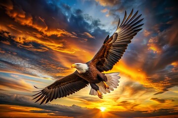 Obraz premium Majestic Bald Eagle Soaring in Flight: Fashion Photography Editorial