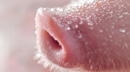 Fototapeta premium Close-Up of Pig Snout with Fresh Water Droplets on Pink Skin