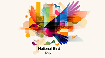 Vibrant Abstract Birds Illustration for National Bird Day Celebration on light background