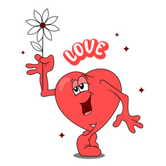 cartoon character of a heart with flower, happy valentines day
