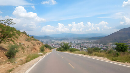 Fototapeta premium Blue sky, road, indian town background, Landscape Photography, breathtaking scenery, high-quality composition,