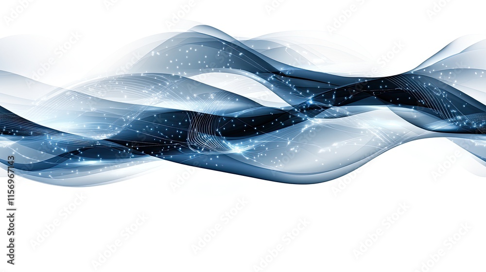 Poster this captivating abstract design features smooth blue waves with luminous highlights, creating a ser