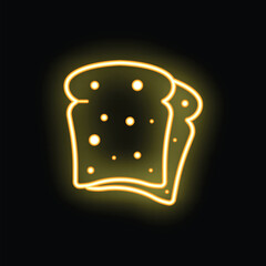 Neon sign depicting a loaf of bread, glowing yellow against a black background