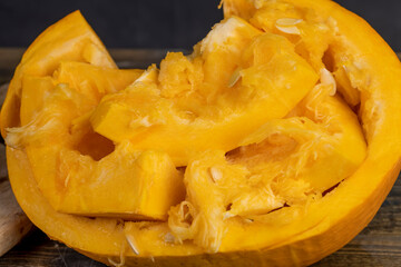 wet fresh seeds of ripe orange pumpkin