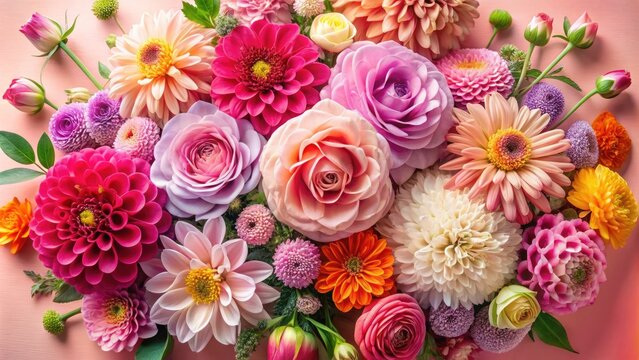 Pastel Pink Spring Flower Bouquet - Roses, Dahlias & Tranquil Nature Photography