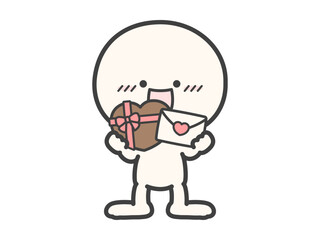 バレンタインのチョコレートとラブレターを持つ人物のベクターイラスト04
