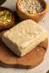 halva made from roasted sunflower seeds and crushed into one solid mass