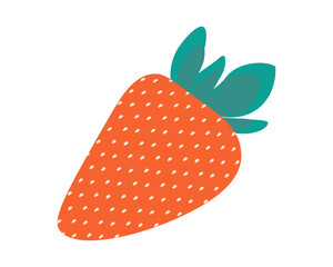 Hand drawn whole strawberry with leaves Summertime healthy fruit. Sticker Logo Icon design concept