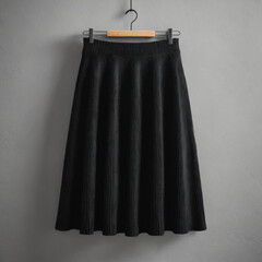 Mockup, black knit midi skirt isolated on a gray wall background, Ai generated images