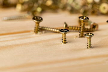 yellow metal self-tapping screws for fixing wooden boards and other wood products