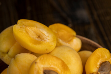 ripe soft apricot fruits on the cutting board