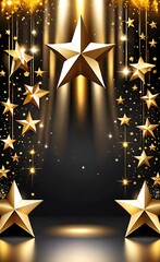 Gold Stars on Dark Background with Spotlight, for Award or Night Sky Theme