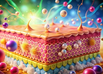 Fototapeta premium Microscopic View: Laser Serum Repairing Wrinkled Skin Cells - 3D Rendering