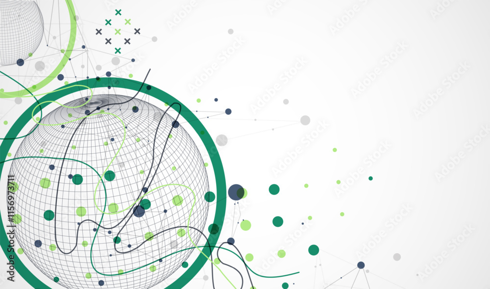 Poster Abstract sphere background with plexus effect. 3D surface. Vector illustration.